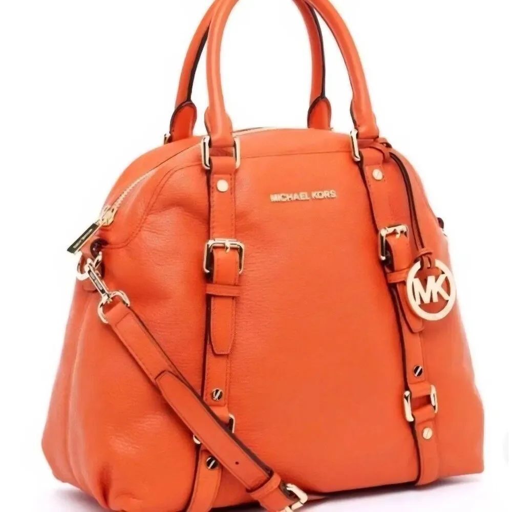 Michael Kors "Bedford" Tangerine Large Bowling Satchel, NWT & Dust Bag,